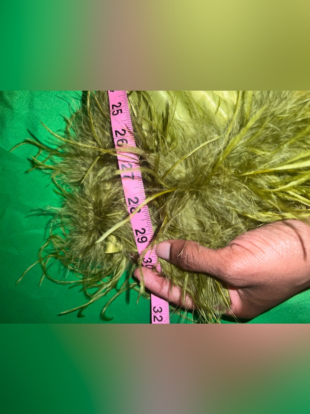 Fashion Nova One-Shoulder Lime Green Satin Feather Trim Blouse - Picture 13 of 14